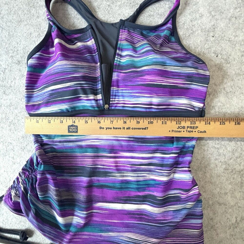 Free Country Women's Striped Zip Racerback Tankini Swim Top Purple Size M 8-10 - Picture 6 of 9